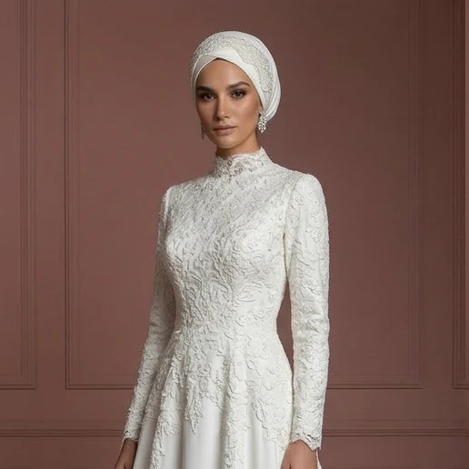 Hijab Bridal Dress For Fall Wedding Dress Lace Style Muslim - Image 4