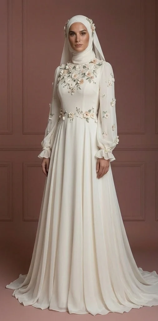Hijab Bridal Dress For Garden Wedding Dress Modest Bridal Muslim - Image 2