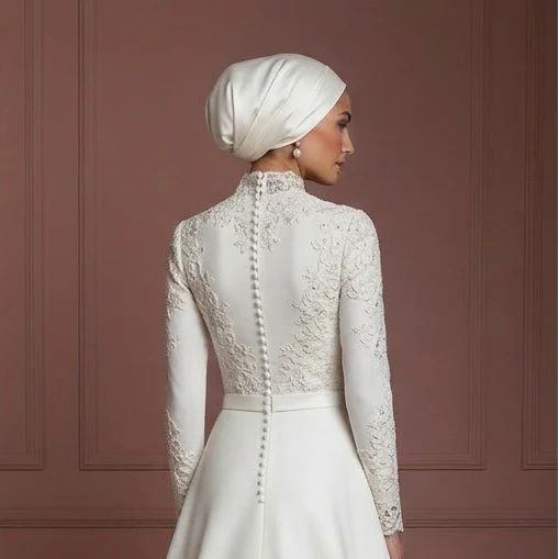 Hijab Bridal Dress For Intimate Wedding Dress Modest Style Muslim - Image 5