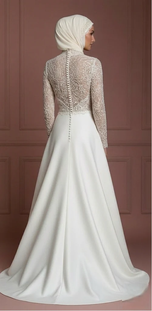 Hijab Bridal Wedding Dress With Button Back Modest Style Muslim - Image 3