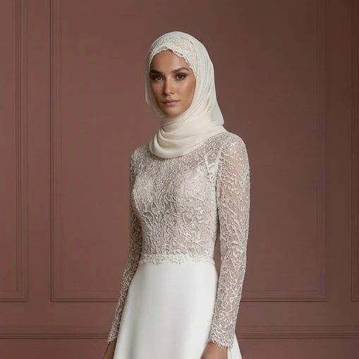 Hijab Bridal Wedding Dress With Button Back Modest Style Muslim - Image 4