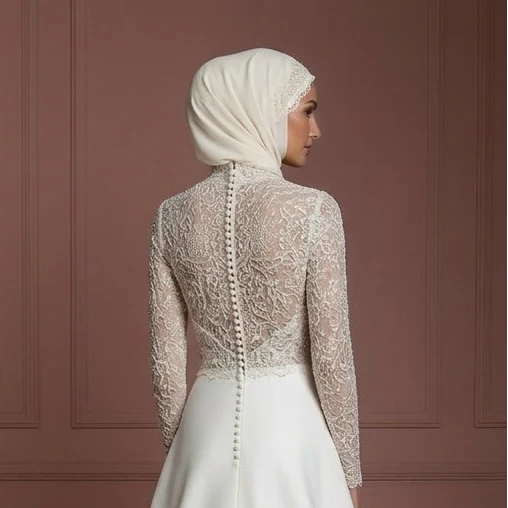 Hijab Bridal Wedding Dress With Button Back Modest Style Muslim - Image 5