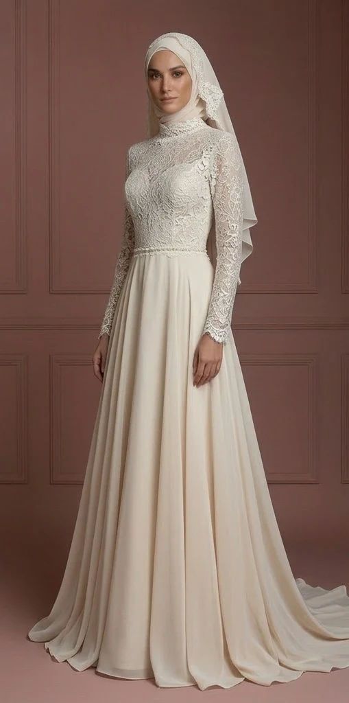 Hijab Bridal Gown Elegant Islamic Wedding Dress Look Muslim - Image 2