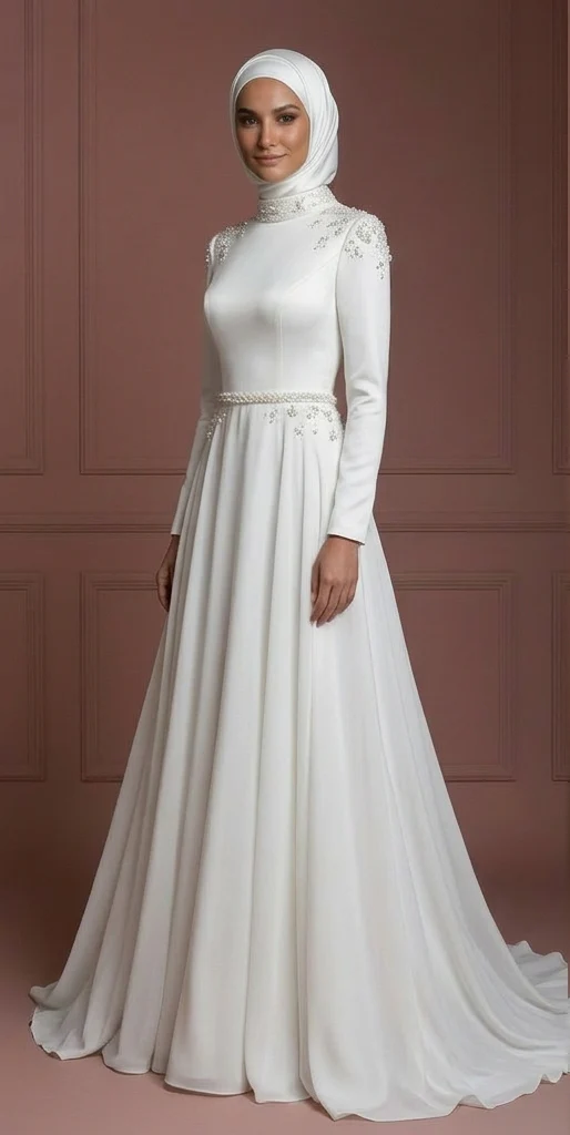Hijab Bridal Gown For Beach Wedding Dress Modest Style Muslim - Image 2