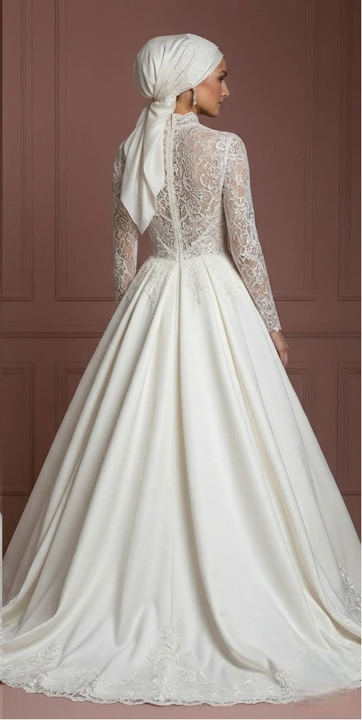 Hijab Bridal Gown Princess Ball Style Modest Wedding Dress Muslim - Image 3