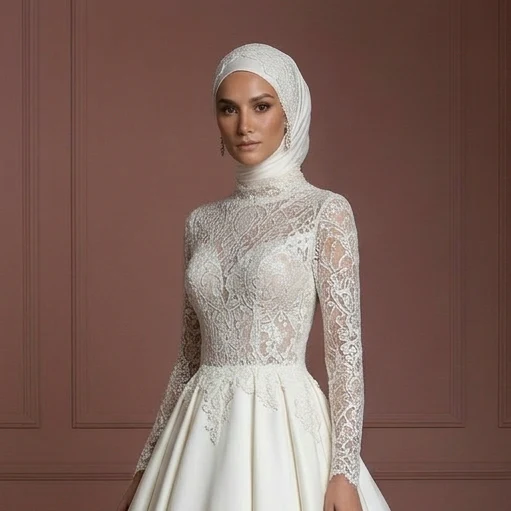Hijab Bridal Gown Princess Ball Style Modest Wedding Dress Muslim - Image 4