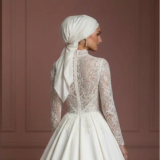 Hijab Bridal Gown Princess Ball Style Modest Wedding Dress Muslim - Image 5
