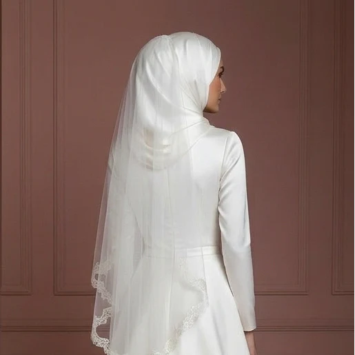 Hijab Bridal Gown Satin Long Sleeve Modest Bridal Wear Muslim Wedding Dress - Image 5