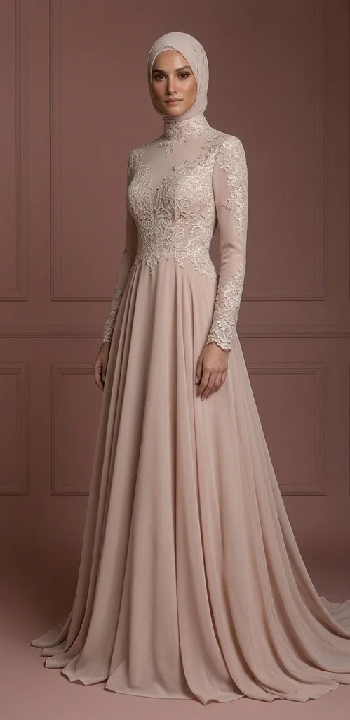 Hijab Bridal Gown With Flowing Chiffon Fabric Wedding Dress Muslim - Image 2