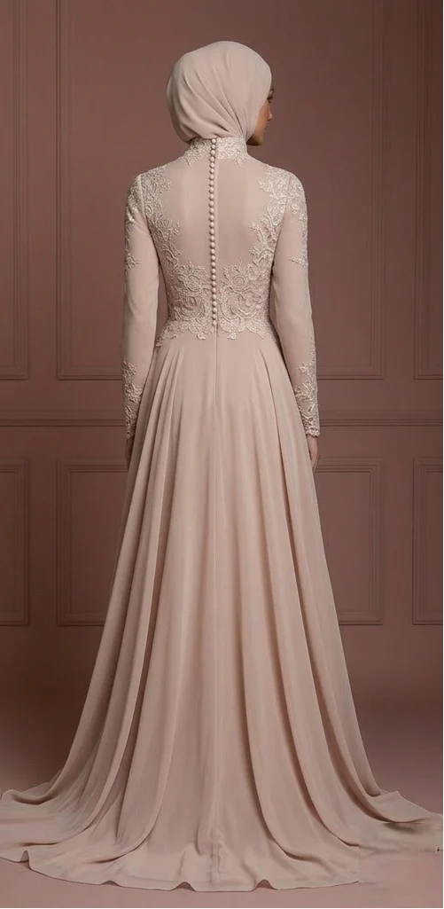Hijab Bridal Gown With Flowing Chiffon Fabric Wedding Dress Muslim - Image 3