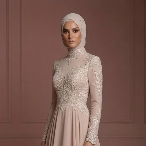 Hijab Bridal Gown With Flowing Chiffon Fabric Wedding Dress Muslim - Image 4