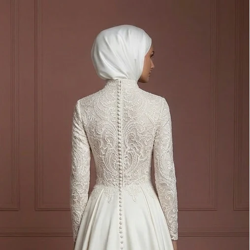 Hijab Bridal Gown With High Neck Coverage Style Wedding Dress Muslim - Image 5