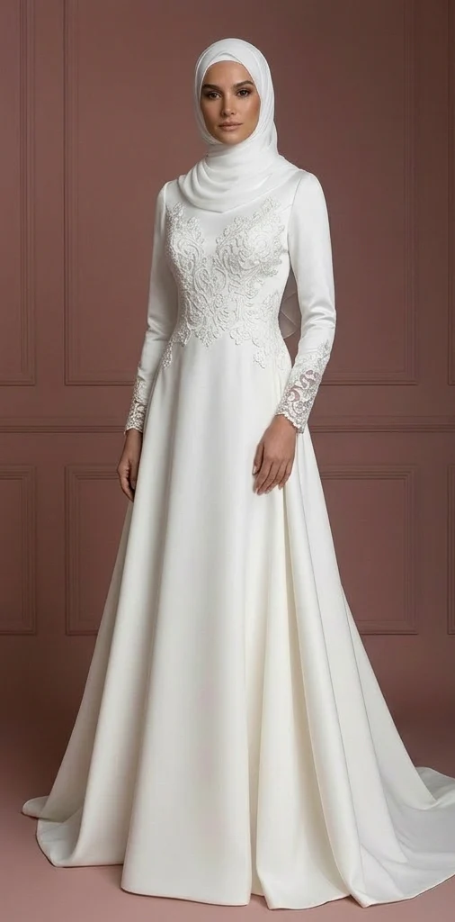 Hijab Bridal Gown With Modest Sleeve Coverage Wedding Dress Muslim - Image 2