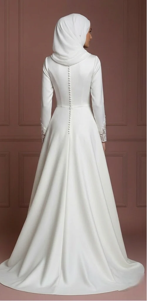 Hijab Bridal Gown With Modest Sleeve Coverage Wedding Dress Muslim - Image 3