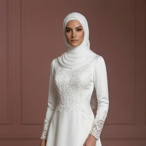 Hijab Bridal Gown With Modest Sleeve Coverage Wedding Dress Muslim - Image 4