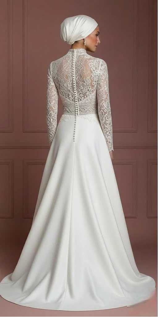Hijab Bridal Gown With Structured Waist Support Muslim Wedding Dress - Image 3