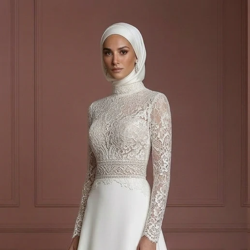 Hijab Bridal Gown With Structured Waist Support Muslim Wedding Dress - Image 4