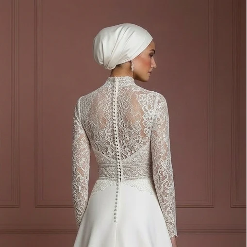 Hijab Bridal Gown With Structured Waist Support Muslim Wedding Dress - Image 5