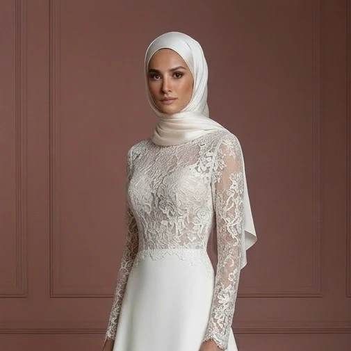 Hijab Bridal Wedding Dress With Romantic Lace Style Muslim - Image 4