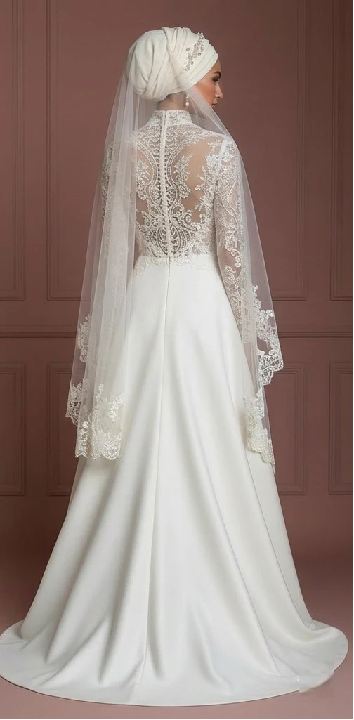 Hijab Bridal Wedding Dress Contemporary Modest Style Muslim - Image 3