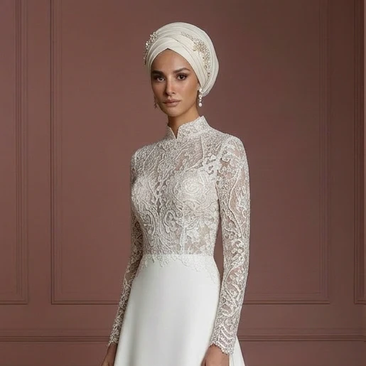 Hijab Bridal Wedding Dress Contemporary Modest Style Muslim - Image 4