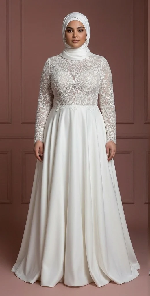 Hijab Bridal Wedding Dress For Plus Size Muslim Bride - Image 2
