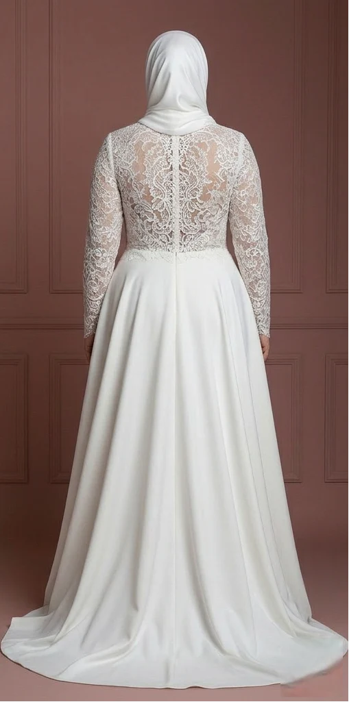 Hijab Bridal Wedding Dress For Plus Size Muslim Bride - Image 3