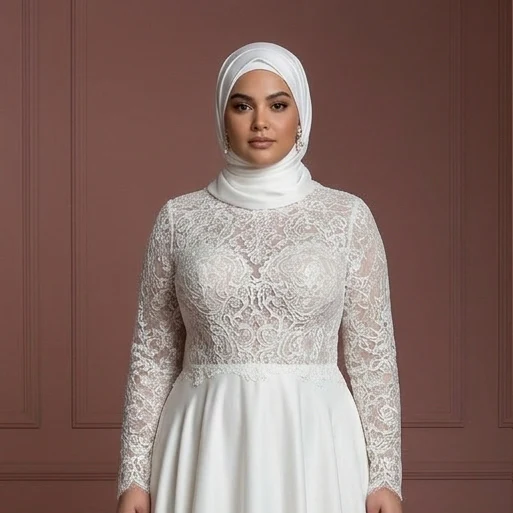 Hijab Bridal Wedding Dress For Plus Size Muslim Bride - Image 4