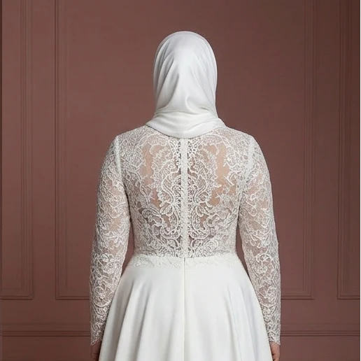 Hijab Bridal Wedding Dress For Plus Size Muslim Bride - Image 5