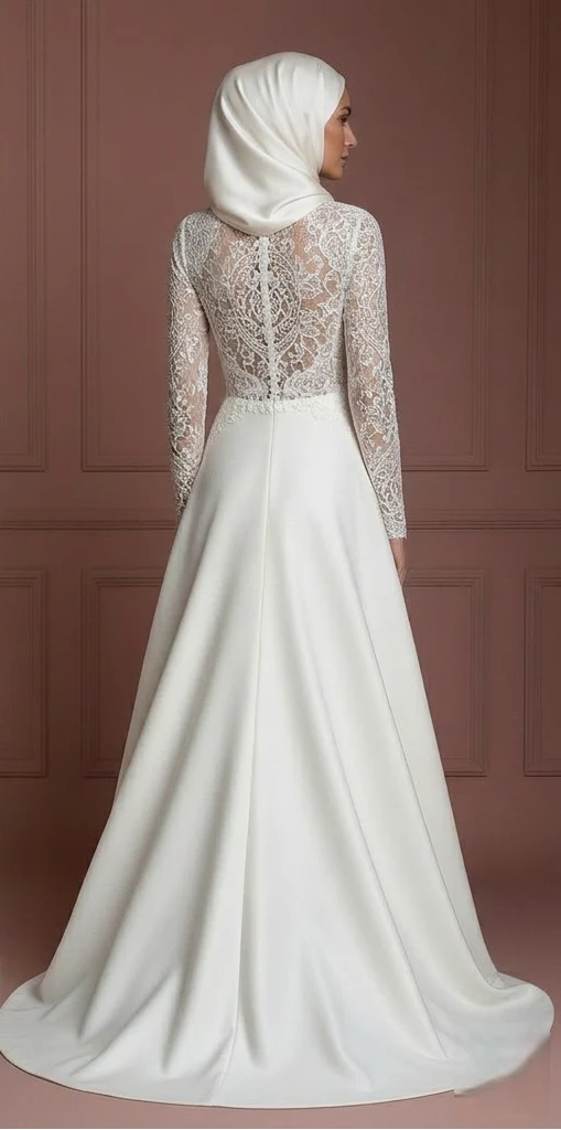 Hijab Bridal Wedding Dress With Long Elegant Train Muslim - Image 3