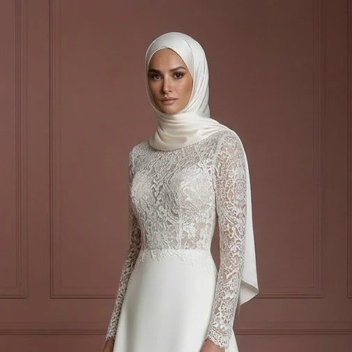 Hijab Bridal Wedding Dress With Long Elegant Train Muslim - Image 4
