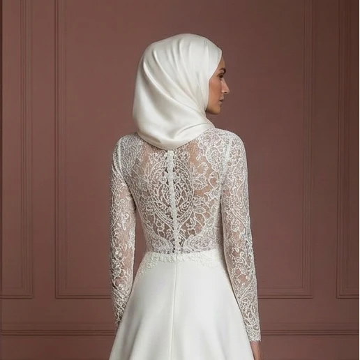 Hijab Bridal Wedding Dress With Long Elegant Train Muslim - Image 5