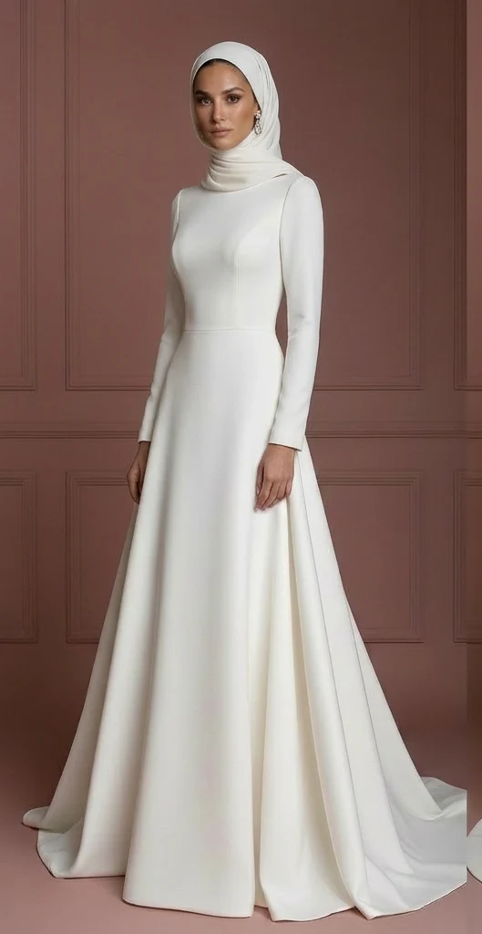 Hijab Bridal Wedding Dress With Modern Clean Lines Muslim - Image 2
