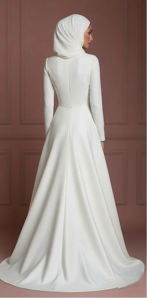 Hijab Bridal Wedding Dress With Modern Clean Lines Muslim - Image 3