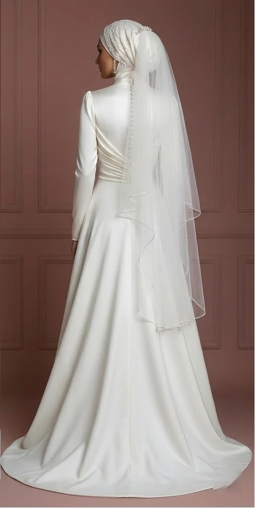 Hijab Bridal Wedding Dress With Satin Draped Bodice Muslim - Image 3
