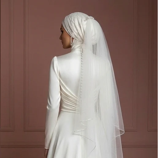 Hijab Bridal Wedding Dress With Satin Draped Bodice Muslim - Image 5