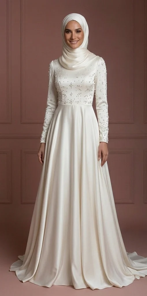 Hijab Bridal Wedding Dress With Soft Satin Fabric Muslim - Image 2