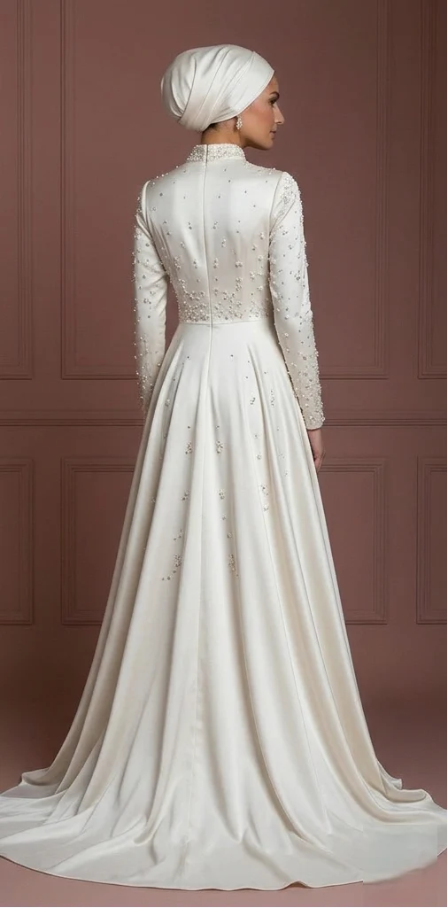 Hijab Bridal Wedding Dress With Soft Satin Fabric Muslim - Image 3