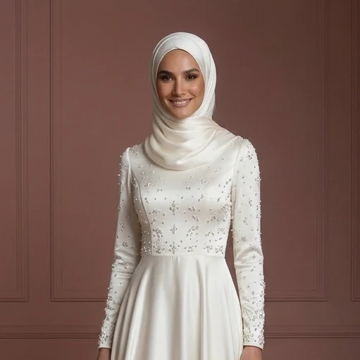 Hijab Bridal Wedding Dress With Soft Satin Fabric Muslim - Image 4