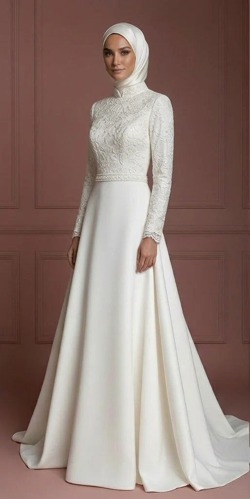 Hijab Wedding Dress A-Line Modest Bridal Style Muslim - Image 2