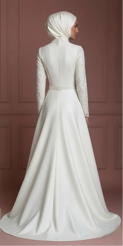 Hijab Wedding Dress A-Line Modest Bridal Style Muslim - Image 3