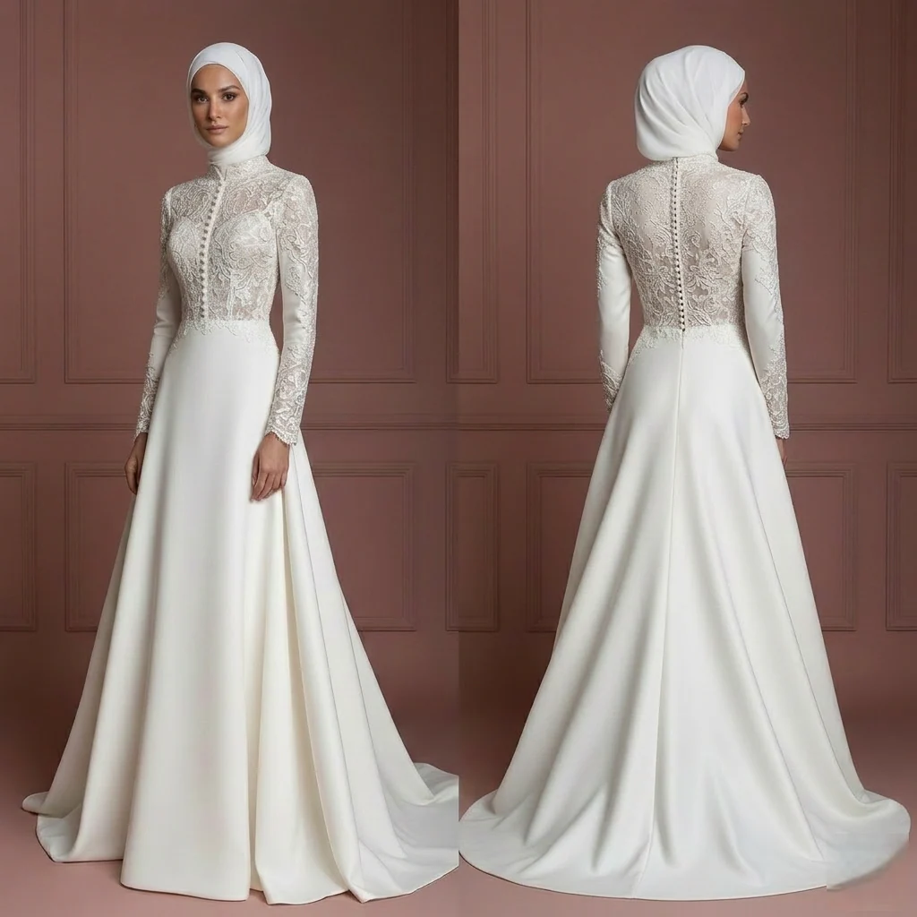 Hijab Wedding Dress Classic Modest Bridal Gown Muslim