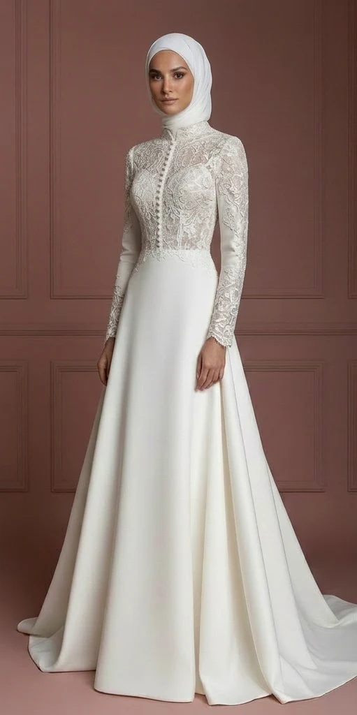 Hijab Wedding Dress Classic Modest Bridal Gown Muslim - Image 2