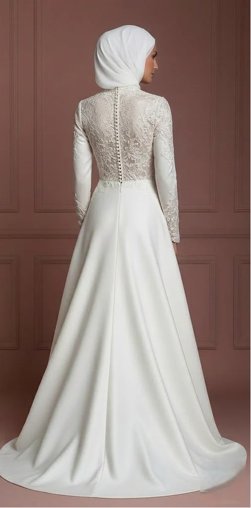 Hijab Wedding Dress Classic Modest Bridal Gown Muslim - Image 3