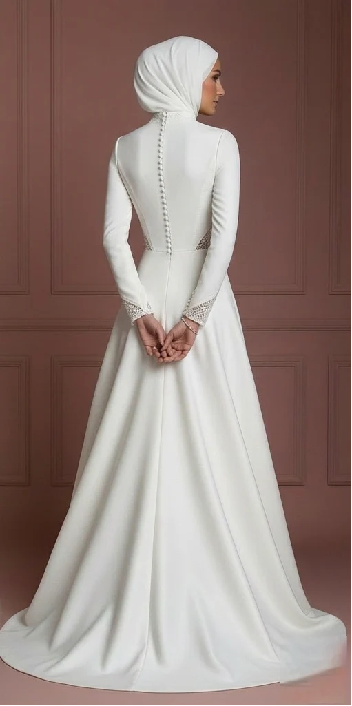 Hijab Wedding Dress Contemporary Modest Bridal Muslim - Image 3