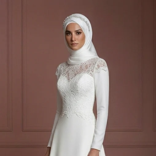 Hijab Wedding Dress For Elegant Ceremony Bridal Muslim - Image 4