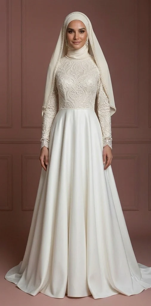 Hijab Wedding Dress For Reception Modest Bridal Muslim - Image 2