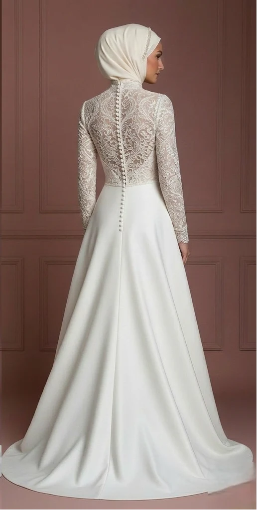 Hijab Wedding Dress For Reception Modest Bridal Muslim - Image 3