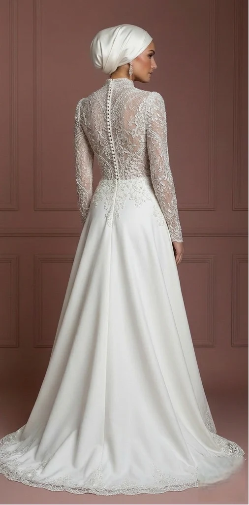 Hijab Wedding Dress With Beaded Lace Luxury Bridal Muslim - Image 3