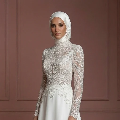 Hijab Wedding Dress With Beaded Lace Luxury Bridal Muslim - Image 4
